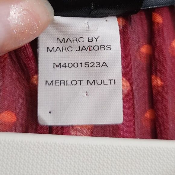 Marc By Marc Jacobs Blouse 4 Red Minetta Print Silk Top Merlot Multi Semi Sheer - Picture 4 of 11